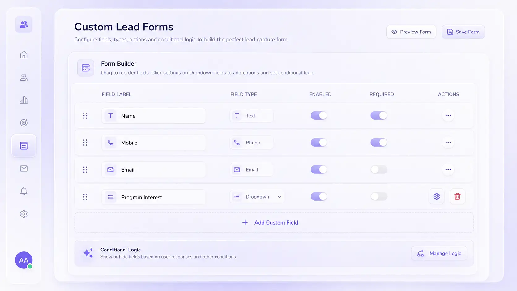 custom form feature